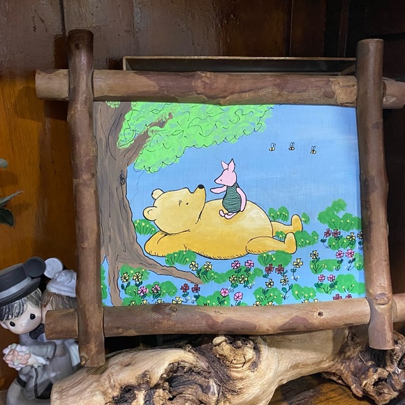 Winnie The Pooh and Piglet Laying on Grass Hand Painted Acrylic on Wood Inspired - Picture 3 of 8